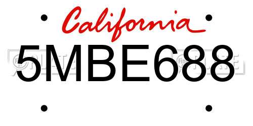 5MBE688 California License Plate
