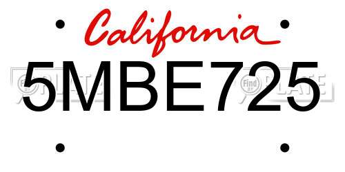 5MBE725 California License Plate