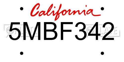 5MBF342 California License Plate