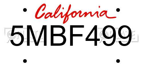 5MBF499 California License Plate