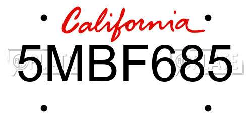 5MBF685 California License Plate