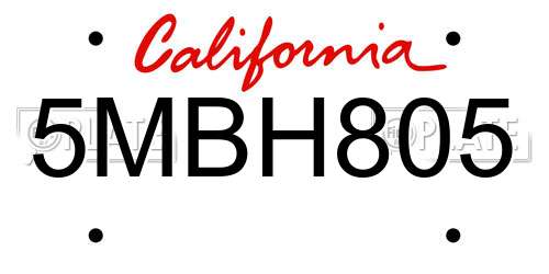 5MBH805 California License Plate