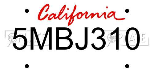 5MBJ310 California License Plate