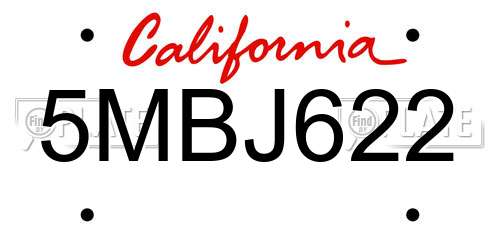 5MBJ622 California License Plate