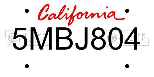 5MBJ804 California License Plate