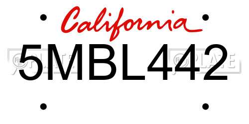 5MBL442 California License Plate