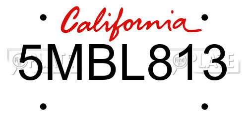 5MBL813 California License Plate