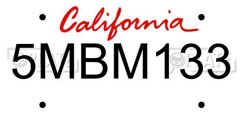 5MBM133 California License Plate