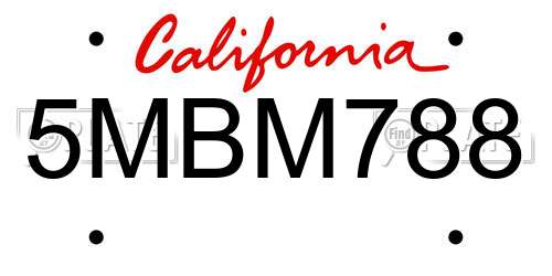 5MBM788 California License Plate