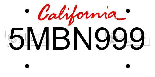 5MBN999 California License Plate