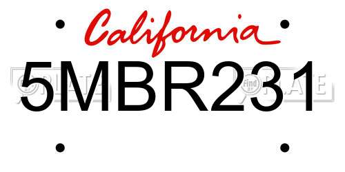 5MBR231 California License Plate