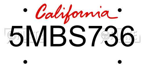 5MBS736 California License Plate