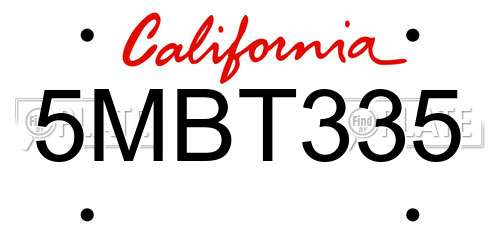 5MBT335 California License Plate