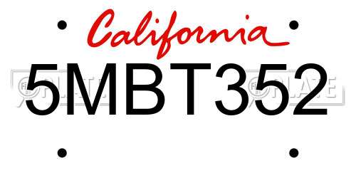 5MBT352 California License Plate