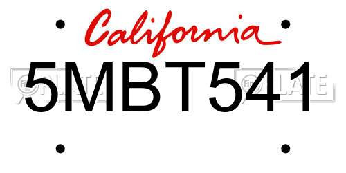 5MBT541 California License Plate