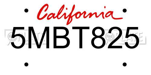 5MBT825 California License Plate