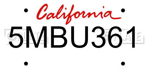 5MBU361 California License Plate