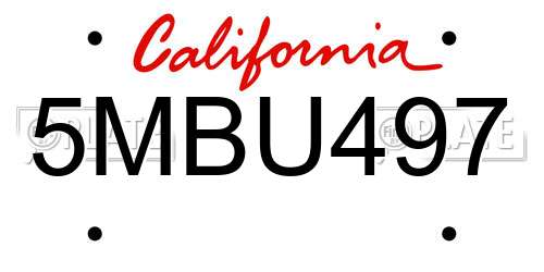 5MBU497 California License Plate