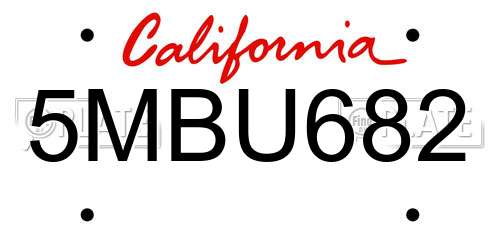 5MBU682 California License Plate