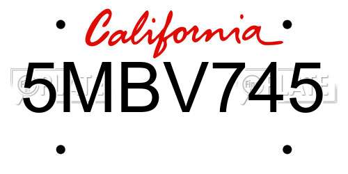 5MBV745 California License Plate