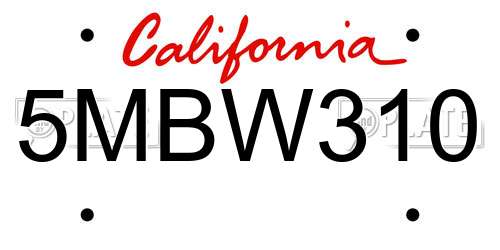 5MBW310 California License Plate