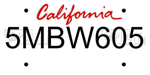 5MBW605 California License Plate