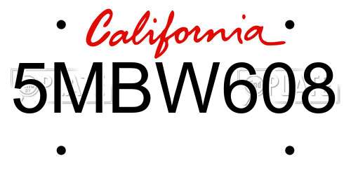5MBW608 California License Plate