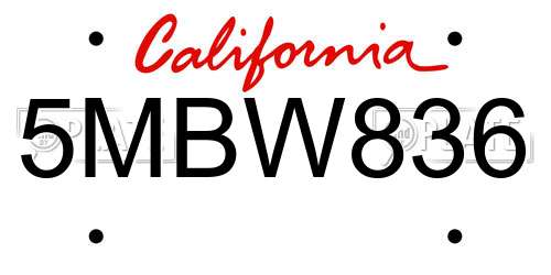 5MBW836 California License Plate