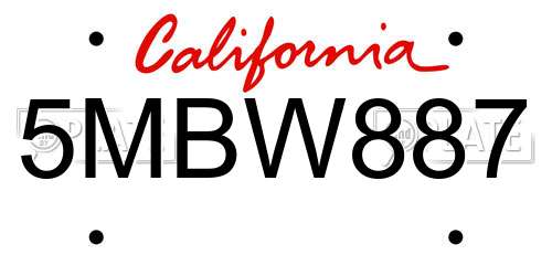 5MBW887 California License Plate