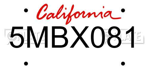 5MBX081 California License Plate
