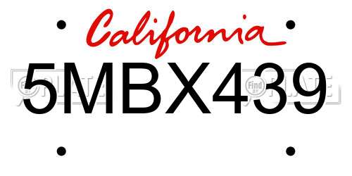 5MBX439 California License Plate