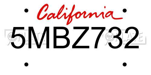 5MBZ732 California License Plate