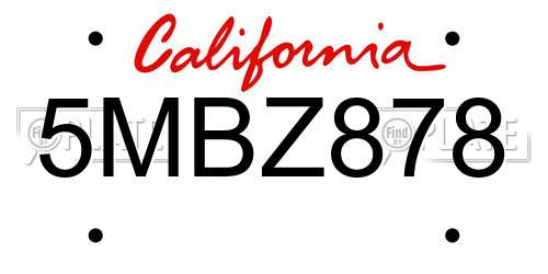 5MBZ878 California License Plate