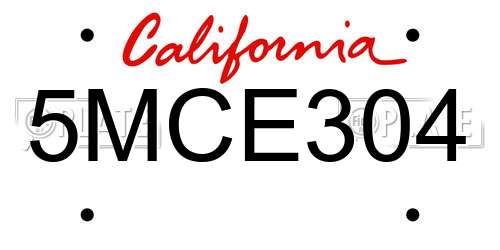 5MCE304 California License Plate