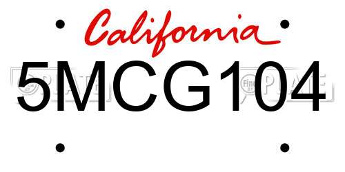 5MCG104 California License Plate