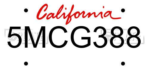 5MCG388 California License Plate