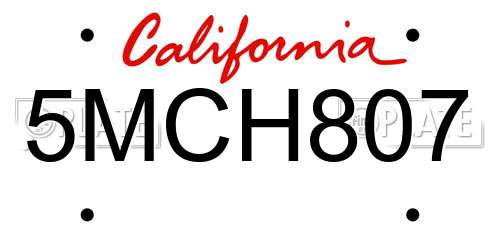 5MCH807 California License Plate