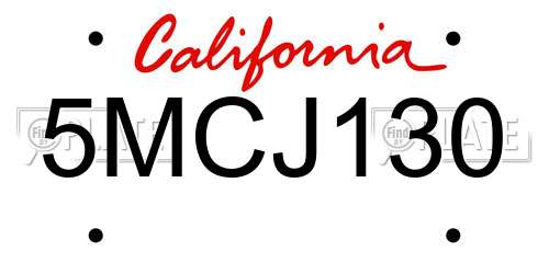 5MCJ130 California License Plate