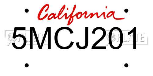 5MCJ201 California License Plate