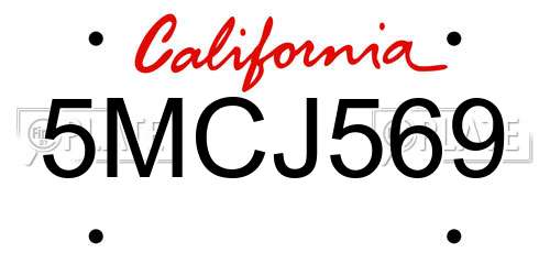 5MCJ569 California License Plate