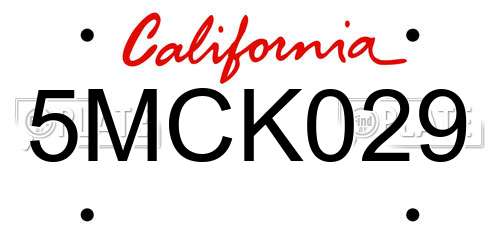 5MCK029 California License Plate