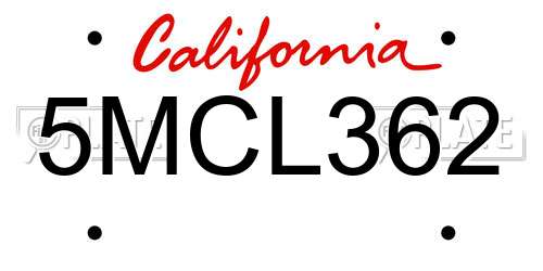 5MCL362 California License Plate