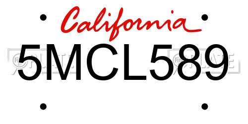 5MCL589 California License Plate
