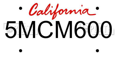 5MCM600 California License Plate