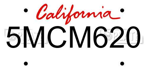 5MCM620 California License Plate