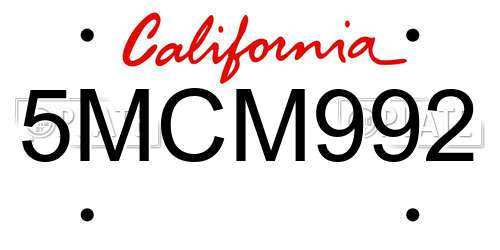 5MCM992 California License Plate