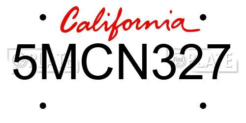 5MCN327 California License Plate