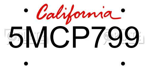 5MCP799 California License Plate