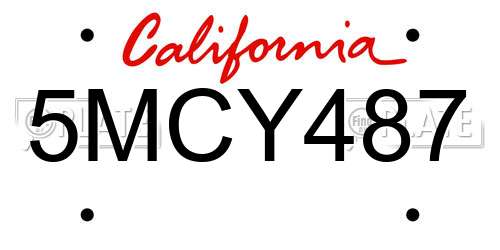 5MCY487 California License Plate