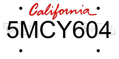 5MCY604 California License Plate